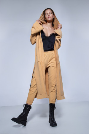 Women's pique long cardigan in a straight line with openings