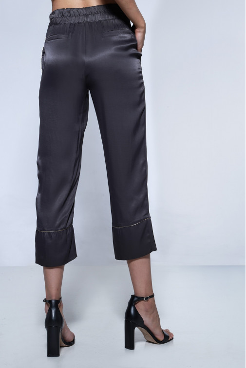 Women's black high-waisted viscose straight-leg trousers